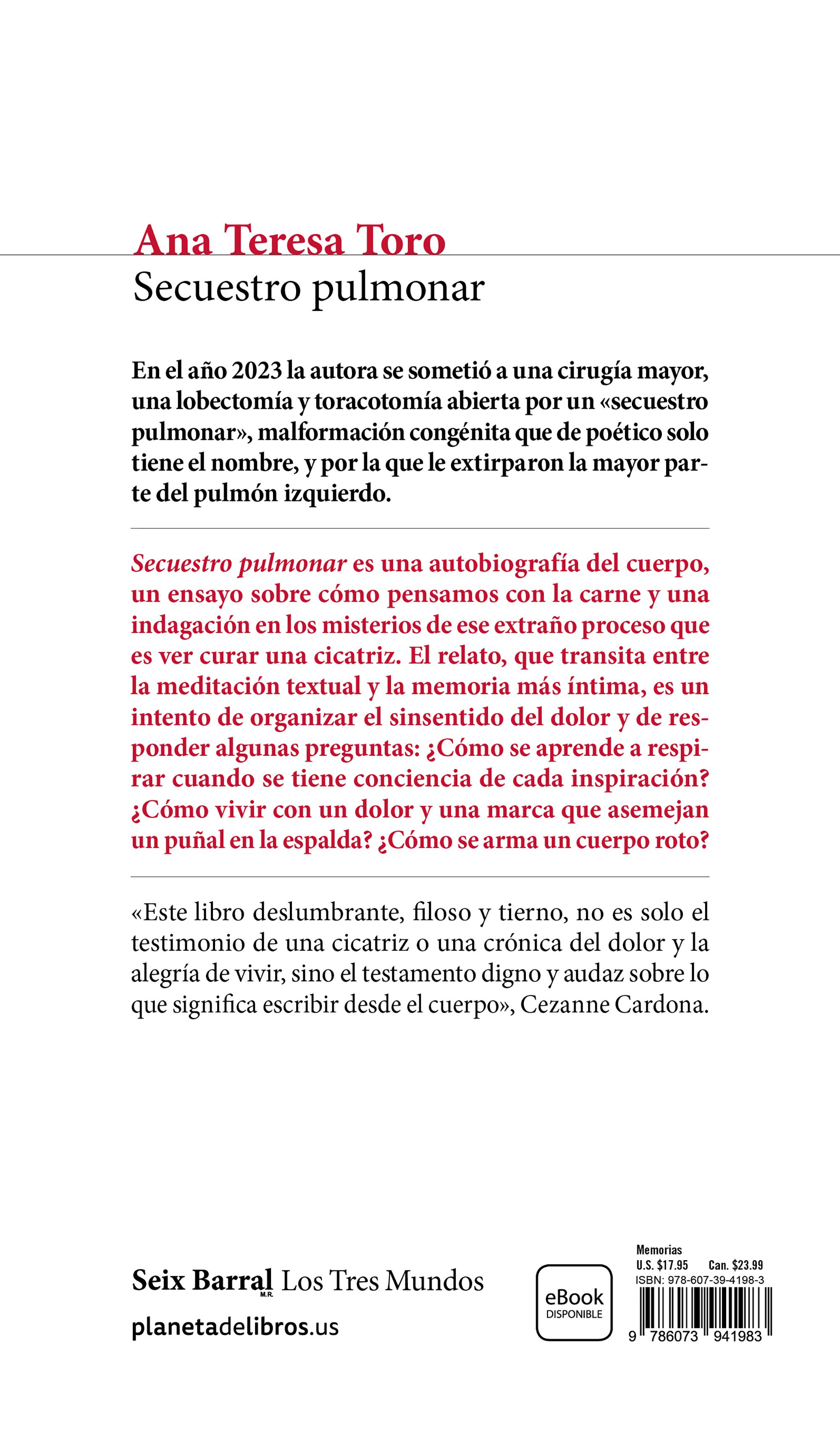 Miniatura contraportada Secuestro pulmonar (Spanish Edition)