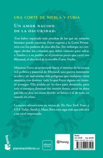 Contraportada Una corte de niebla y furia (Spanish Edition)
