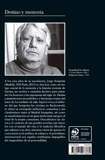 Contraportada Destino y memoria. Cien años de Jorge Semprún