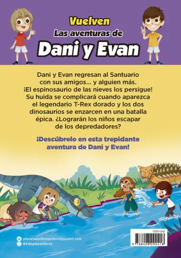 Contraportada Las aventuras de Dani y Evan 10. Espinosaurio vs. T-Rex