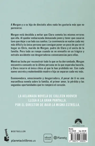 Contraportada A pesar de ti (Regretting You) Tie- In Spanish Edition