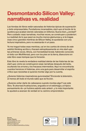 Contraportada Las cinco mentiras de Silicon Valley