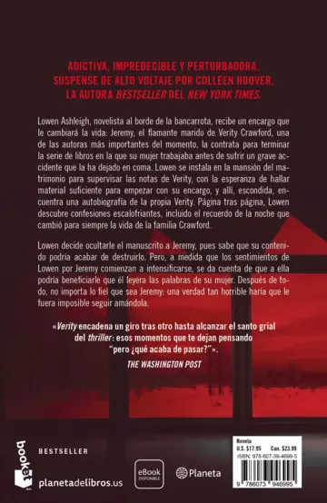 Contraportada Verity. La sombra de un engaño (Tie In) Spanish Edition